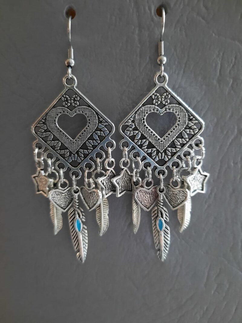 Boucles d'oreilles coeur et plumes